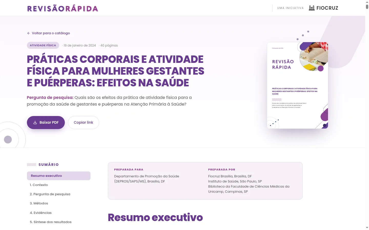 Página de leitura de uma revisão