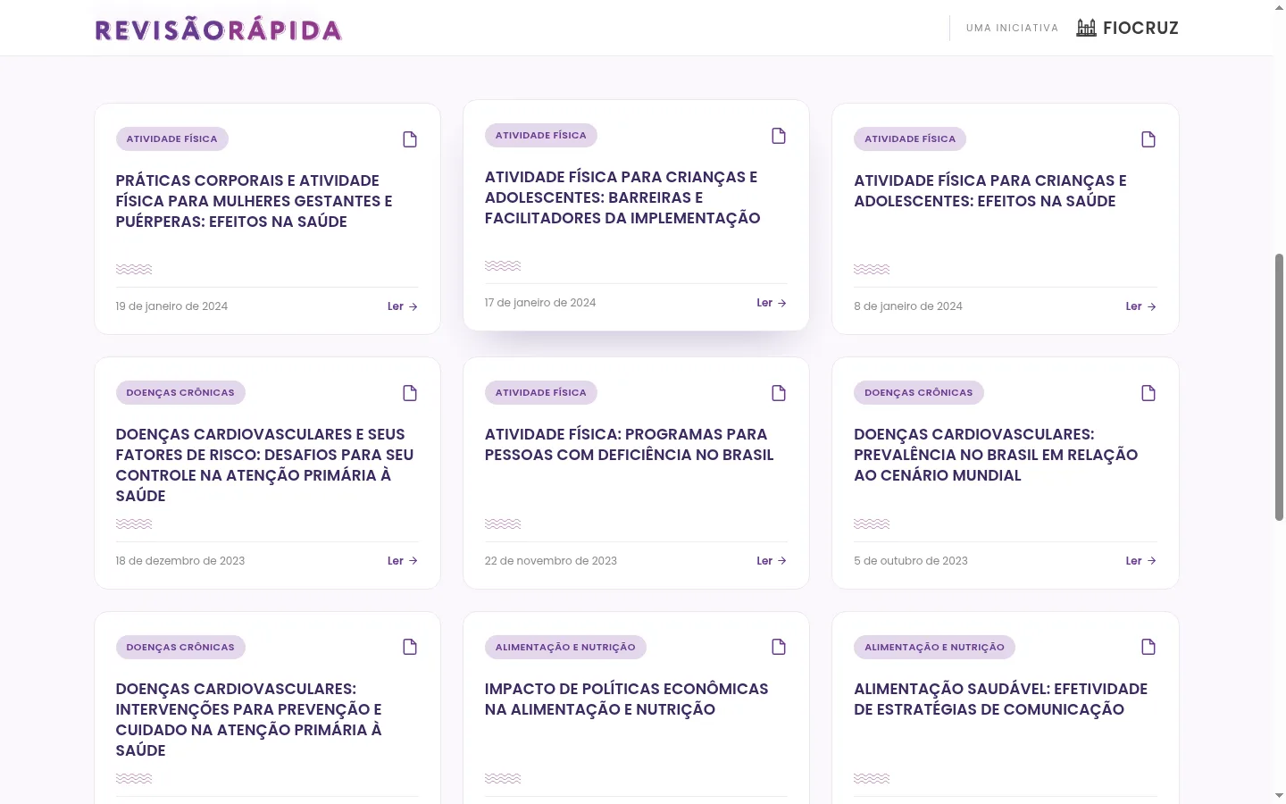 Catálogo de revisões com busca e filtros